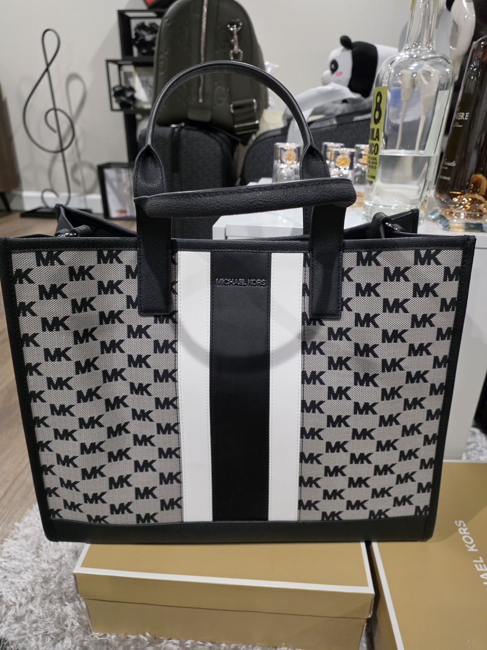 Michael Kors Black & White MK Latge Logo Tote